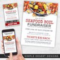 customizable seafood dinner fundraiser invitation and ticket template bundle